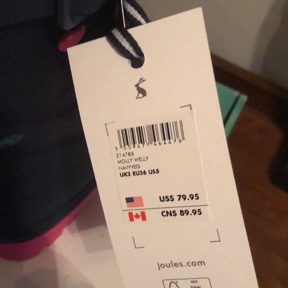 Joules Navy Rain Boots with Carrot and Radish Design size US 5 NWT - Picture 4 of 4